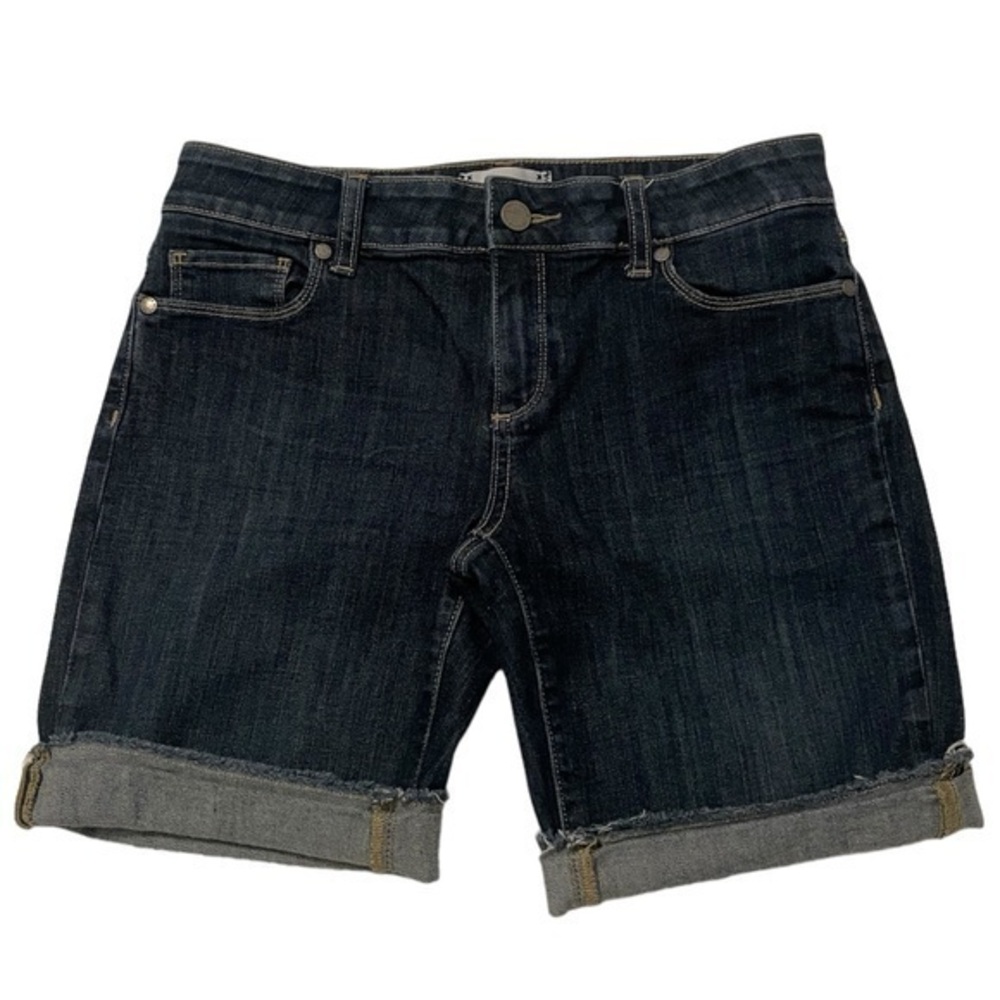 PAIGE Bermuda Stretch Cuffed Hem Dark Wash Denim Shorts Women’s 27